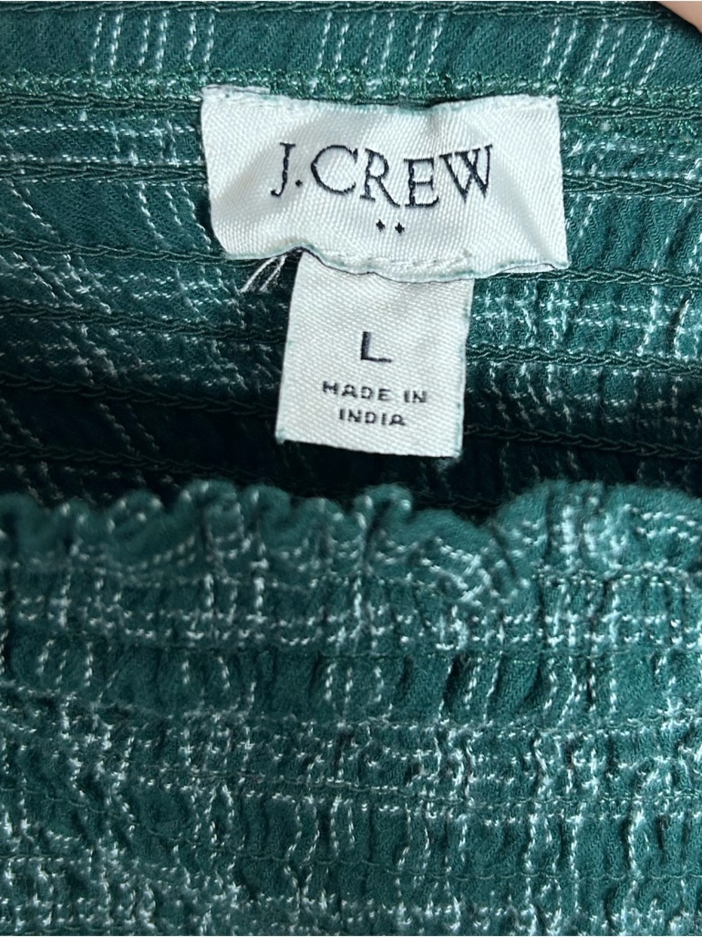 J Crew Smocked Plaid Top Puff Sleeve Green Size Large - Picture 5 of 9